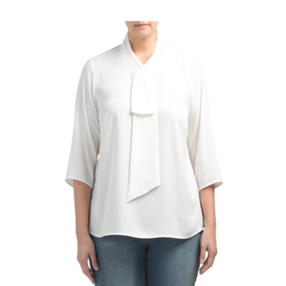 Plus Tie Neck Georgette Jersey Top